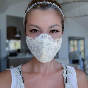 Face Mask Ivory Lace Adjustable Bands Handmade